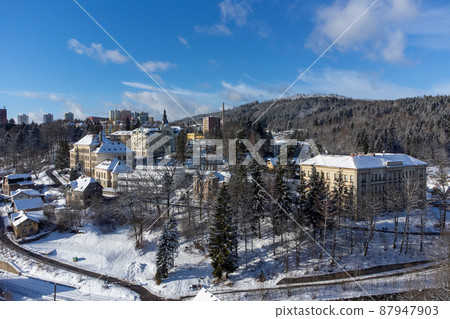 Aerial view of Tanvald on sunny winter day Aerial view of Tanvald on sunny winter day 87947903