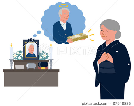 Vector illustration of a man who leaves money to support his family after death Vector illustration of a man who leaves money to support his family after death 87948826