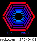 abstract cryptocurrency logo made of geometric shapes dark background 87949404