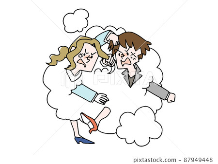 一場激烈的戰鬥（女性和女性）可笑的手寫人物矢量，線條畫的簡單著色 87949448