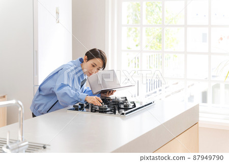 Female remodeling inspection of work clothes Female remodeling inspection of work clothes 87949790