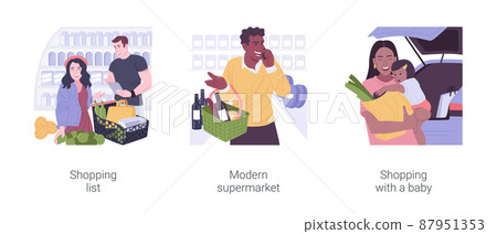 Grocery store isolated cartoon vector illustrations set. Grocery store isolated cartoon vector illustrations set. 87951353