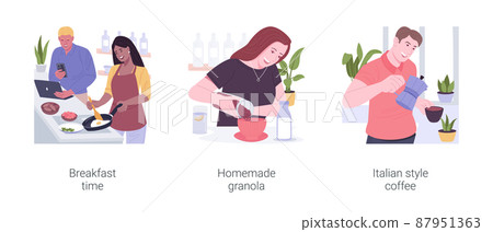 Breakfast time isolated cartoon vector illustrations set. Breakfast time isolated cartoon vector illustrations set. 87951363