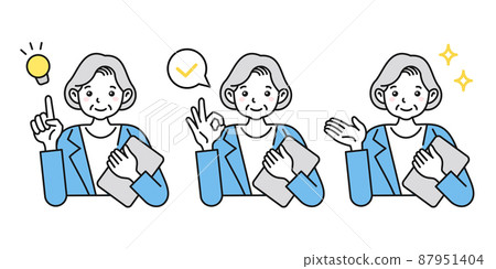 Illustration of an elderly woman in the business scene 3-piece set Proposal, confirmation, introduction, explanation, etc. Illustration of an elderly woman in the business scene 3-piece set Proposal, confirmation, introduction, explanation, etc. 87951404