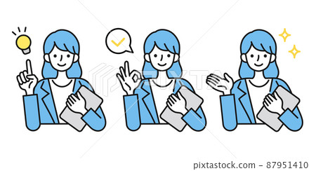 Illustrations of women in the business scene 3-piece set Proposals, confirmations, introductions, explanations, etc. 87951410