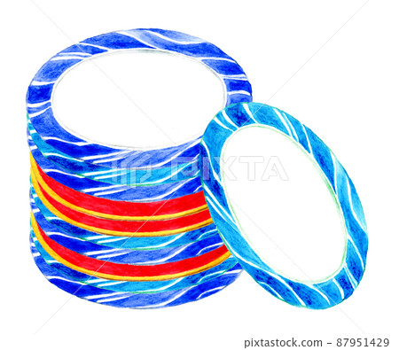 Stacked conveyor belt sushi plates, hand-painted watercolor illustration material of tableware Stacked conveyor belt sushi plates, hand-painted watercolor illustration material of tableware 87951429