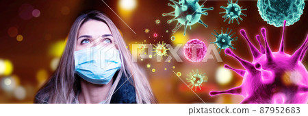 Portrait of a young girl in a medical mask. Portrait of a young girl in a medical mask. 87952683