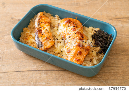 salmon with spicy miso rice bowl salmon with spicy miso rice bowl 87954770