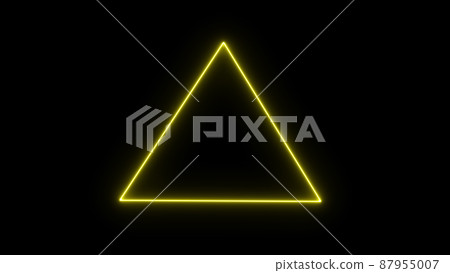 Empty triangle frame with electric power border glowing, burning flame sign. Blank triangle fire with electric power around frame lights. The best stock photo image yellow electric power 87955007