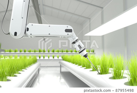 Smart robotic farmers concept, robot farmers, Agriculture technology, Farm automation. Smart robotic farmers concept, robot farmers, Agriculture technology, Farm automation. 87955498