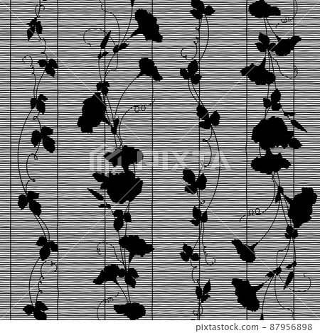 The morning glory over the bamboo blinds is made into a continuous pattern, 87956898