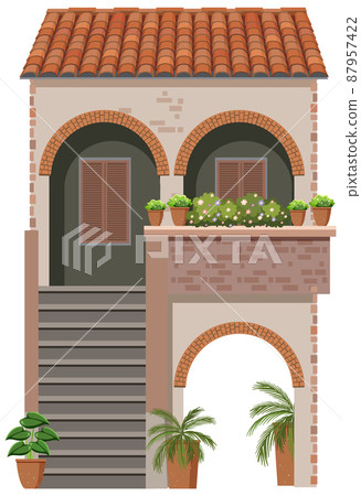 House with red roof on white background House with red roof on white background 87957422