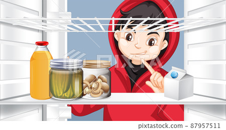 Boy looking at food in the fridge Boy looking at food in the fridge 87957511