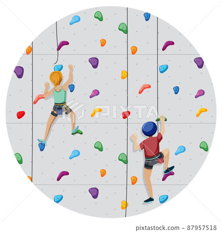 Scene with people climbing rock indoor on circle artboard Scene with people climbing rock indoor on circle artboard 87957518
