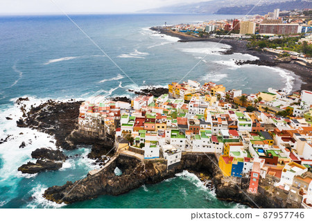 Top view of the town of Punta Brava near the town of Puerto de la Cruz on the island of Tenerife, Canary Islands, Atlantic Ocean, Spain 87957746