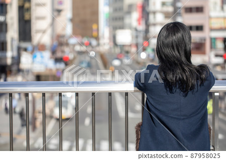 A woman looking at the scenery from the pedestrian bridge Pedestrian bridge 87958025