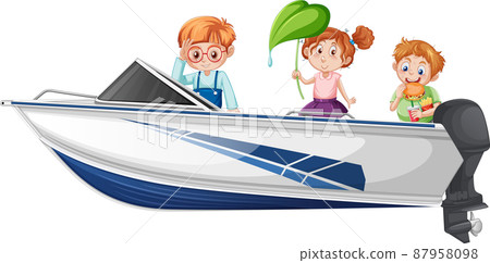 Christmas Boy and girl standing on a boat on a white background 87958098