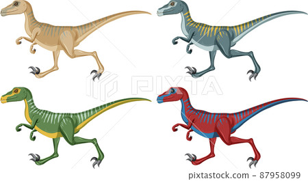 A set of velociraptor dinosaurs on white background 87958099