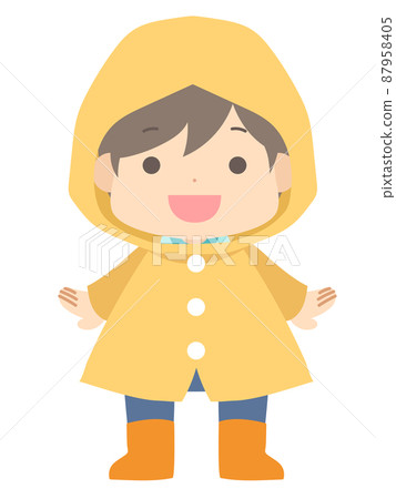 一個穿著雨衣的男孩的插圖 87958405