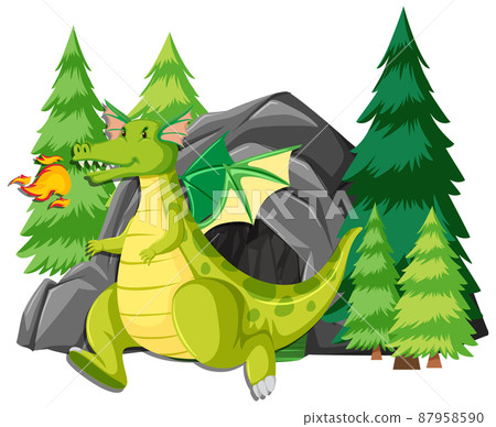 Green dragon in front of cave Green dragon in front of cave 87958590
