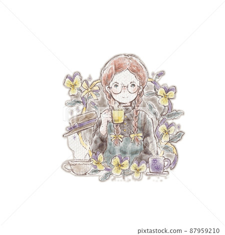 Viola flower and girl with glasses 87959210