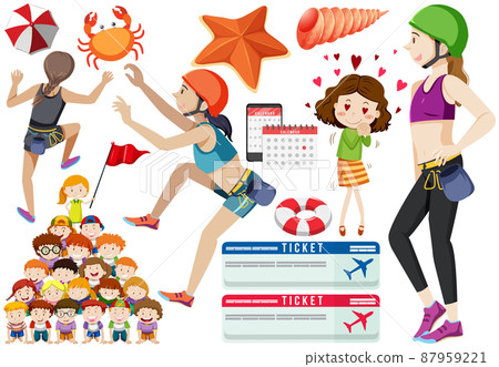 Set of cartoon character and object for travel Set of cartoon character and object for travel 87959221