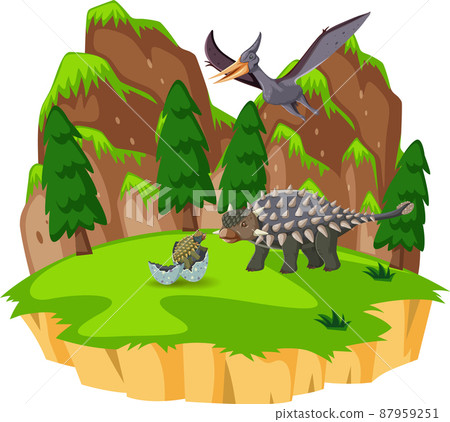 Scene with ankylosaurus and pterosaur Scene with ankylosaurus and pterosaur 87959251