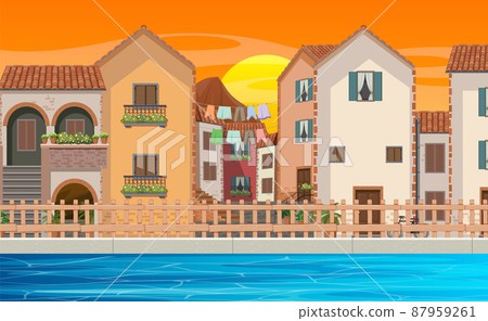 Scene with many buildings in city - Stock Illustration [87959261] - PIXTA