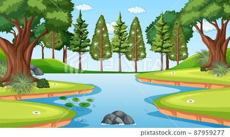 Nature scene with pond and trees 87959277