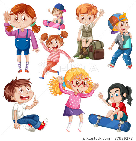 Cute girl standing on white ground 87959278