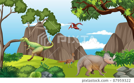 Scene with dinosaurs in the forest 87959322