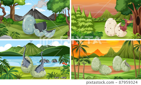 Scene with dinosaurs in the forest 87959324