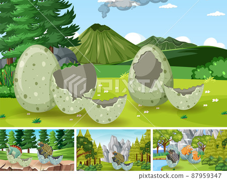 Scene with broken eggs in the field 87959347