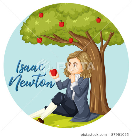 Isaac Newton sitting under apple tree 87961035
