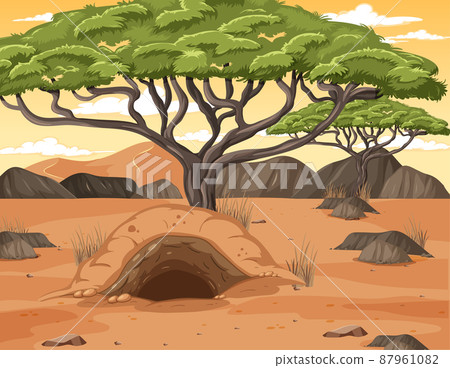 Desert landscape with trees and animals burrow Desert landscape with trees and animals burrow 87961082