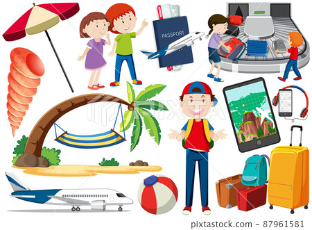 Set of cartoon character and object for travel 87961581
