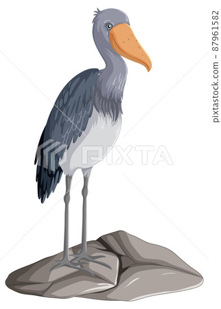 A heron cartoon character standing on a rock 87961582