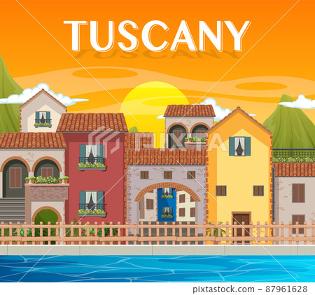 Scene with many buildings in city 87961628