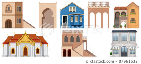 Different designs of buildings on white background Different designs of buildings on white background 87961632