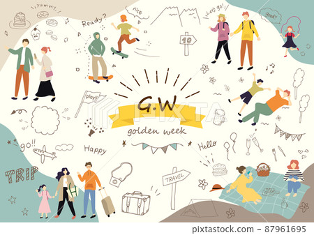 Set of leisure icons and people for Golden Week 87961695