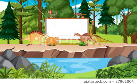 Scene with dinosaurs in forest 87961804