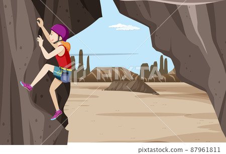 Rock climbing scene with woman climbing alone 87961811
