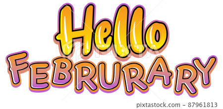 Hello february font design in pink and yellow 87961813