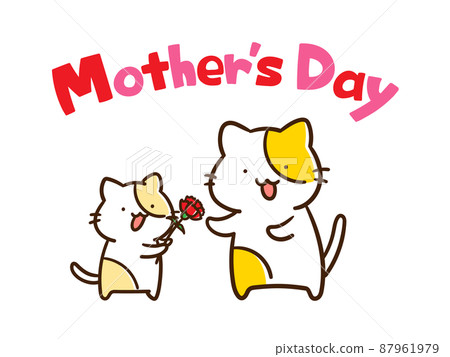 母親節送康乃馨的可愛貓咪手寫插圖人物 87961979