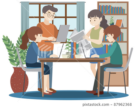 Teamwork working using laptop flat design 87962368