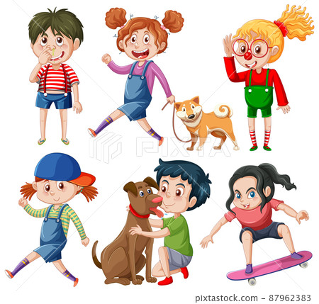 Set of young people doing different actions Set of young people doing different actions 87962383