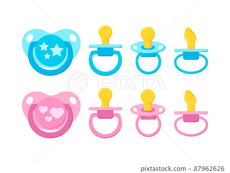 Pacifier baby dummy soother with nipple vector icon set isolated on white background. 87962626