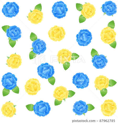 用水彩筆繪製的黃色和藍色玫瑰圖案材料 87962785