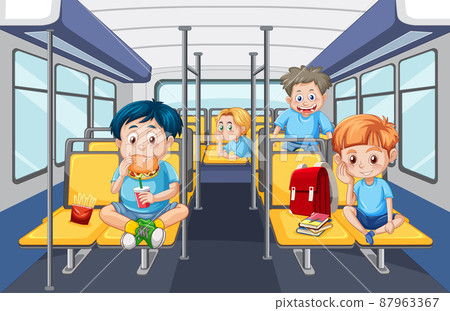 Scene with kids riding on public transportation Scene with kids riding on public transportation 87963367