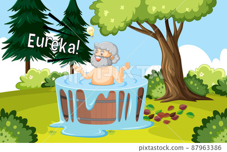 Archimedes in bath with the word Eureka Archimedes in bath with the word Eureka 87963386